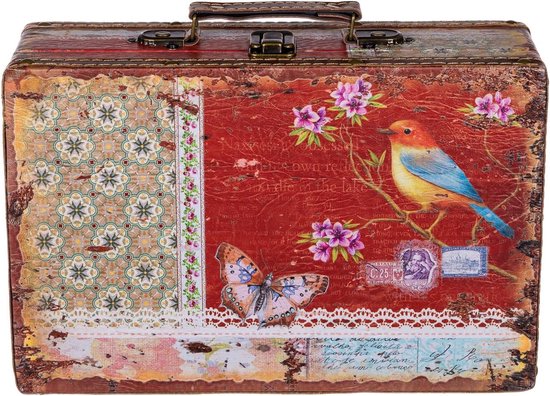 1290 houten kist met leren bekleding en metalen scharnieren - vintage look met ornamenten - set — afbeelding 4