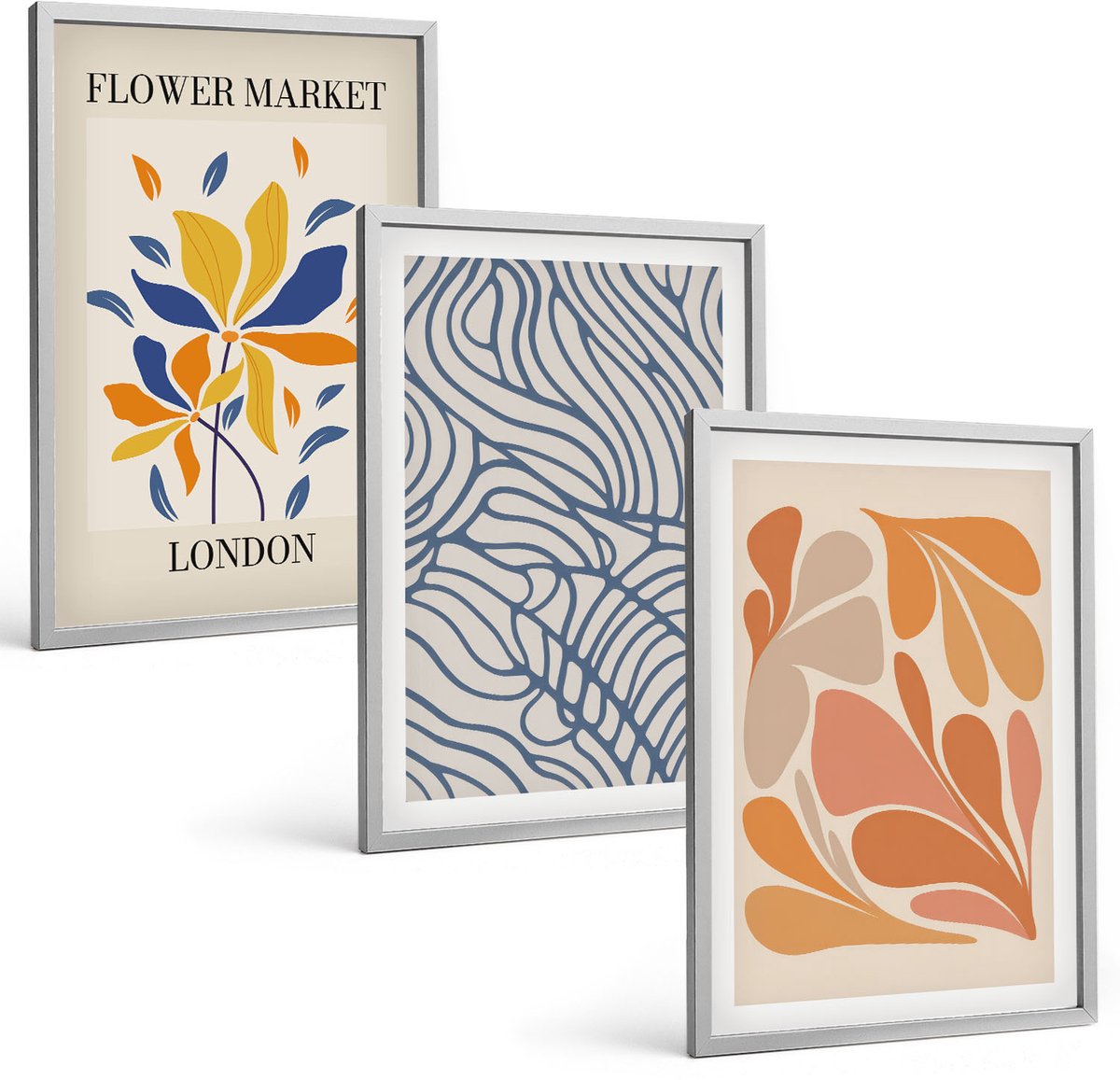 Coloray 3-Delige Schilderij Set - Moderne Bloemen Met Abstracte Patronen - 40 x 60 cm - Decoratieve Schilderijen - Wanddecoratie - Hal - Woonkamer Decoratie