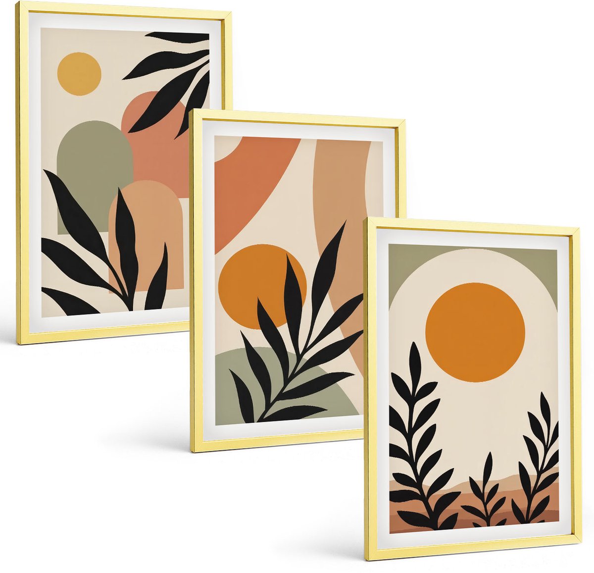 Coloray 3-Delige Schilderij Set - Strand Met Surfplanken, Boten En Vogels - 40 x 40 cm En 40 x 60 cm - Wanddecoratie - Schilderijen Set - Kantoor - Moderne Wanddecoratie
