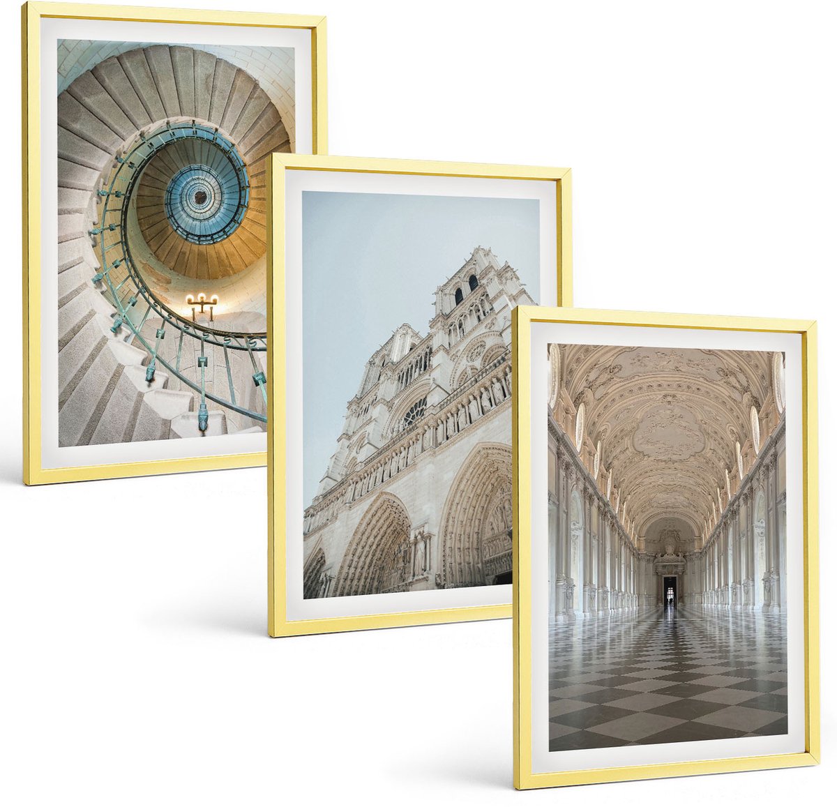 Coloray 3-Delige Schilderij Set - Bruggen En Torens In Europese Steden - 40 x 40 cm En 40 x 60 cm - Decoratieve Schilderijen - Wanddecoratie - Hal