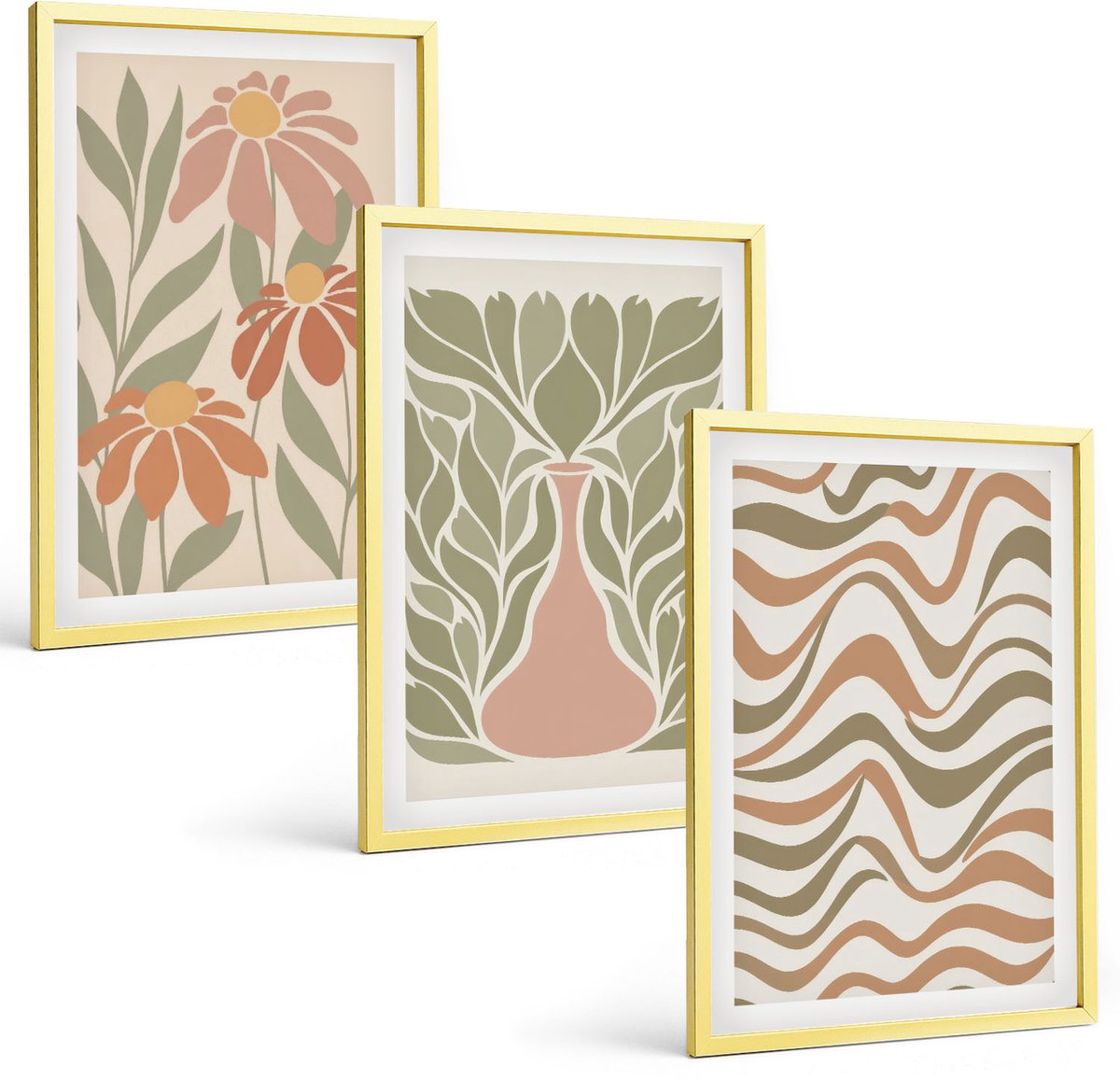 Coloray 3-Delige Schilderij Set - Pastelkleurige Bloemenillustraties Abstracte Belettering - 40 x 40 cm En 40 x 60 cm - Stijlvolle Muurdecoratie - Kantoor
