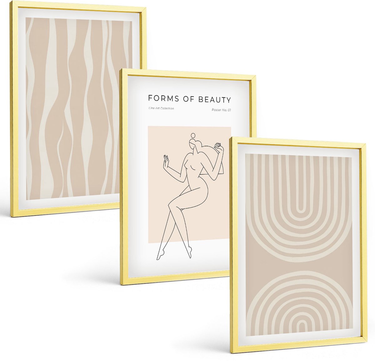 Coloray 3-Delige Schilderij Set - Abstracte Patronen, Delicate Boho-Decoraties - 40 x 40 cm En 40 x 60 cm - Wanddecoratie - Muurdecoratie - Moderne Interieurdecoratie