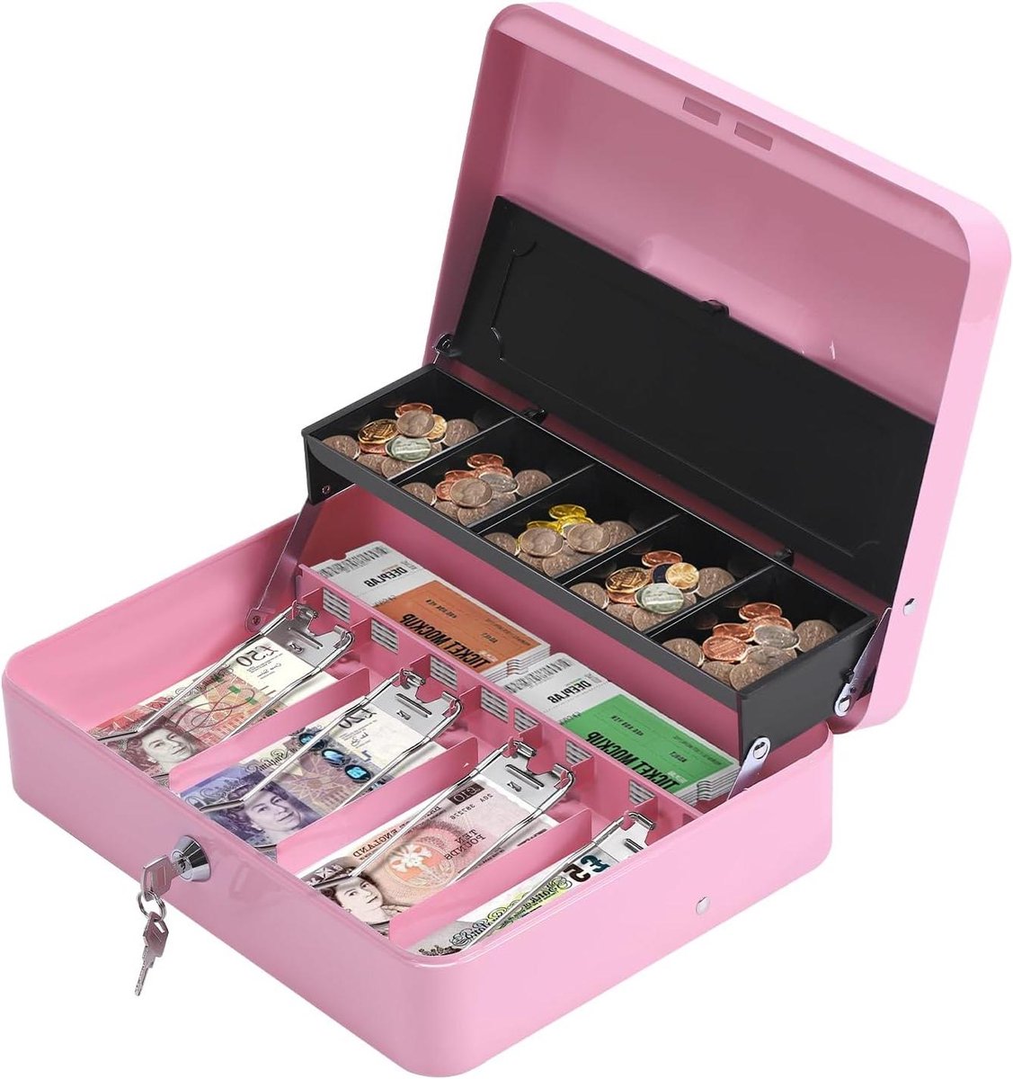 Geldcassette - Kluisje - Geld Bewaren - Met 2 Sleutels - 30 x 24 x 9 cm - Roze