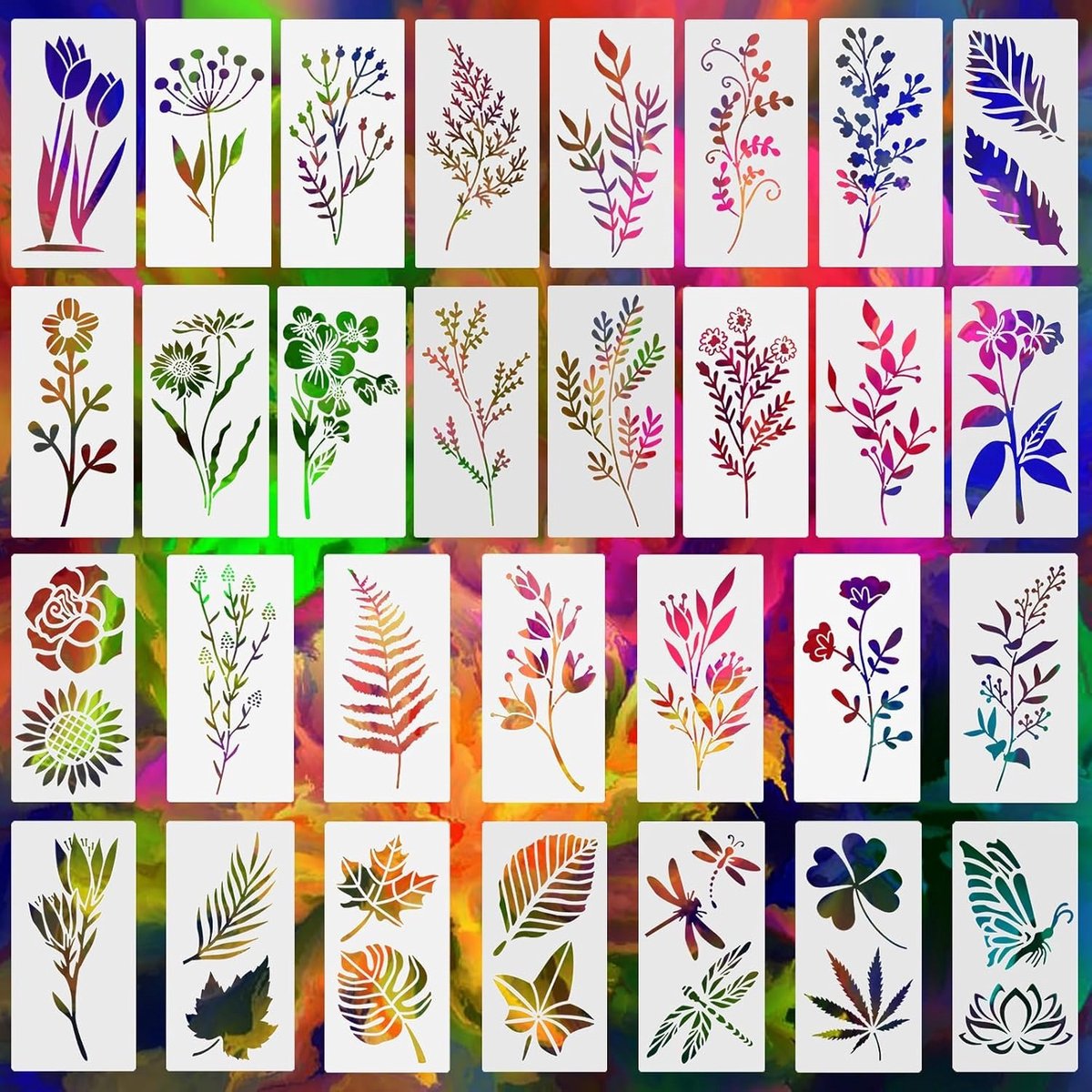 Bloemenmal – 30 stuks – 7,6x15,2 cm – Herbruikbaar – PET – Voor Hout, Muur, Papier & Scrapbooking