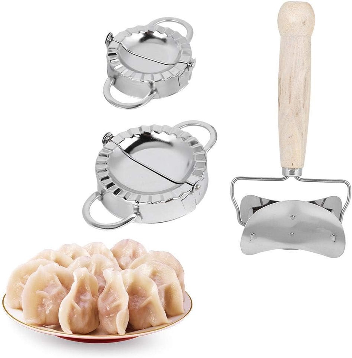 Maker 304 RVS-Houten Rolling Pin- Manual Dumpling Maker Set