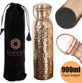 Kopero Premium Koperen Waterfles Gehamerd - 900ml - Puur Koper - Met Fluwelen Draagzak - Met Filten Onderkant - Met Draaghendel - Handgemaakt - Koperen Fles - Koperen Drinkfles - Ayurveda