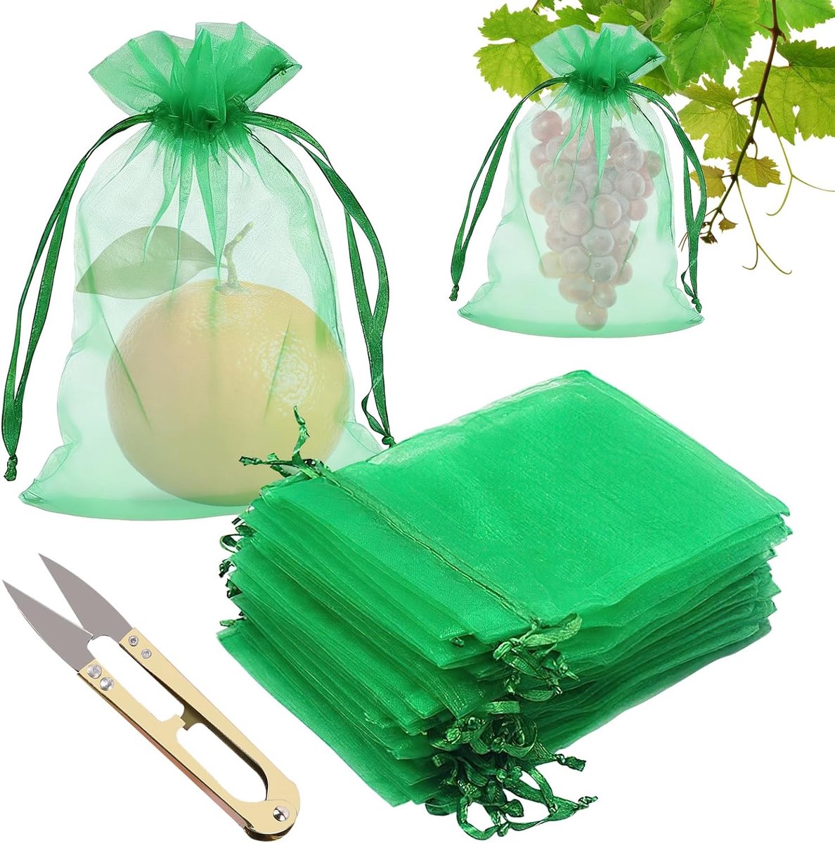 Verpakking van 60 druivenbeschermingszakken, gaasbeschermingszakken voor fruit, 30 x 40 cm, herbruikbaar, met trekkoord, geschikt voor fruitbomen, beschermt druiventrossen tegen wespen en vogels.