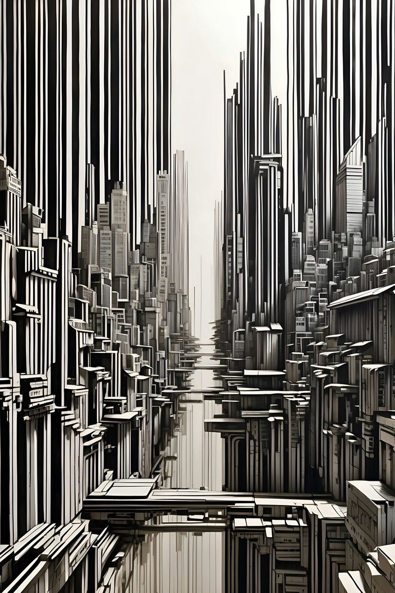 Abstracte Stad - Abstract - Stad - Zwart Wit - Aesthetic Art - Lijnen - posters - formaat 70x100cm - Wanddecoratie - Aesthetic room decor - L1176MT