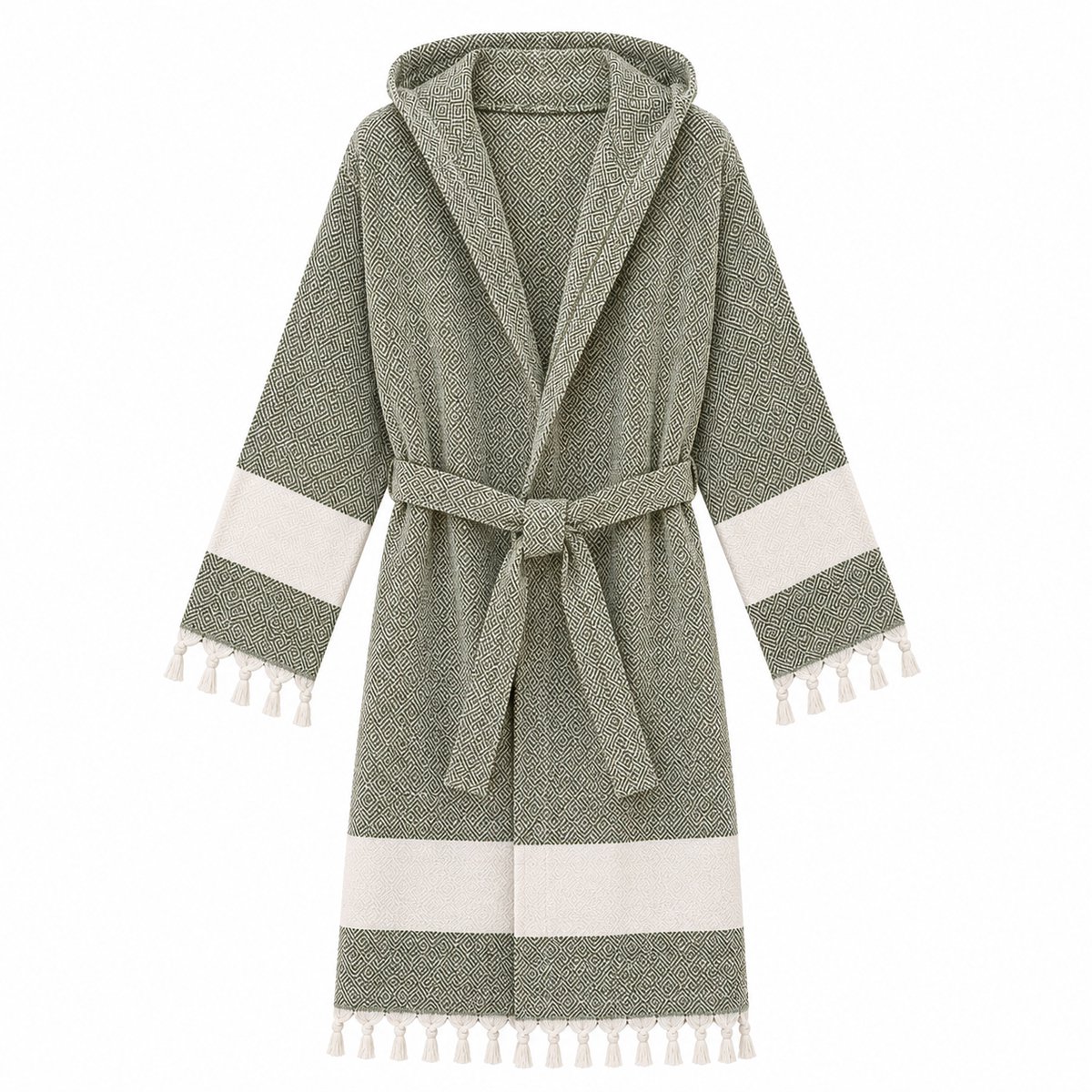 Fabric Box Badjas Dames & Heren – 100% Katoen – Hamam Peshtemal Badjas – Met Capuchon & Sjaalkraag – Franjes – Absorberend & Lichtgewicht – Halflange Badjas – Sauna, Spa & Wellness