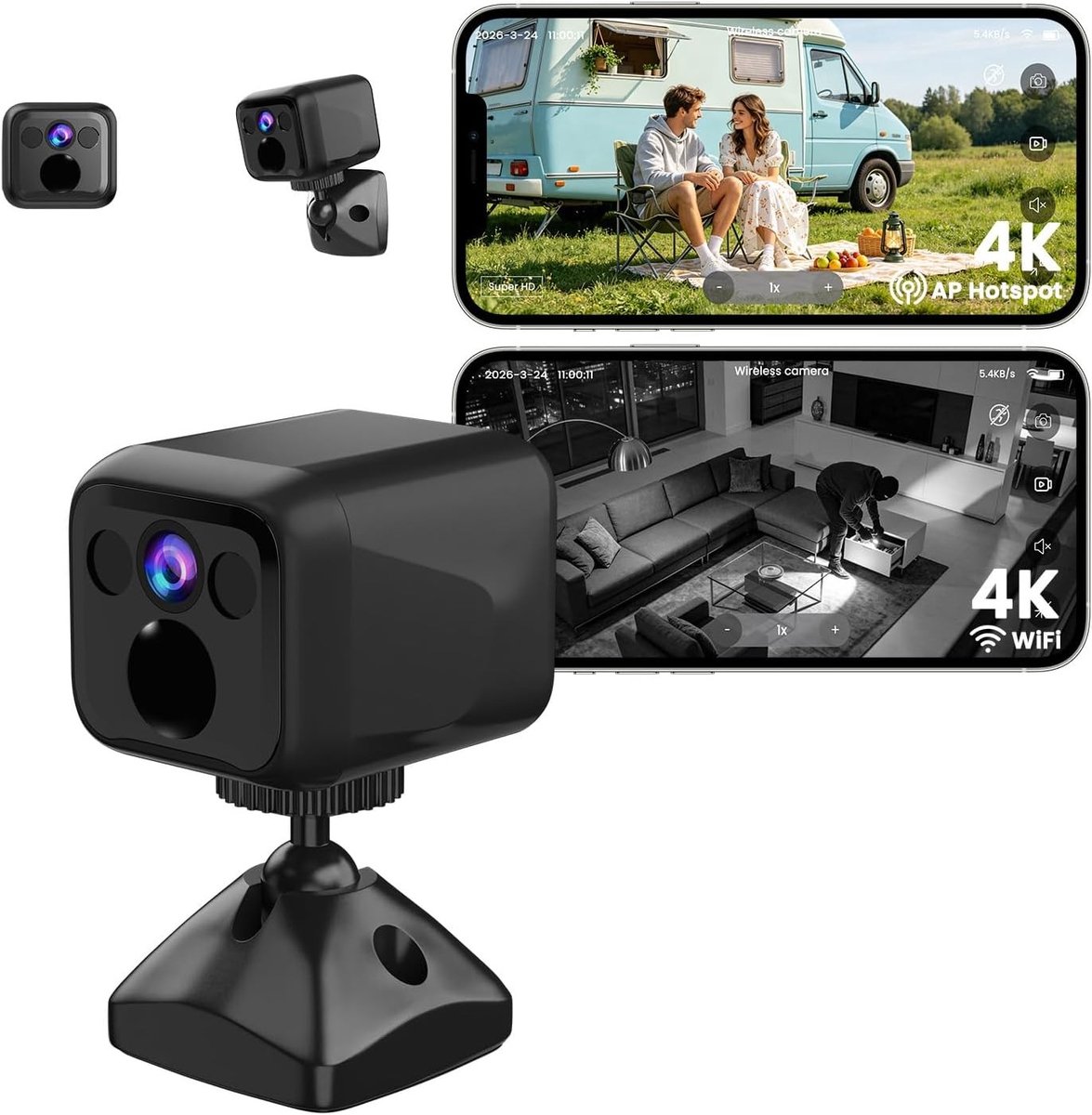 Mini Beveiligingscamera - Zwart - Compact - Met of zonder WiFi - Voor Thuis en Op Reis
