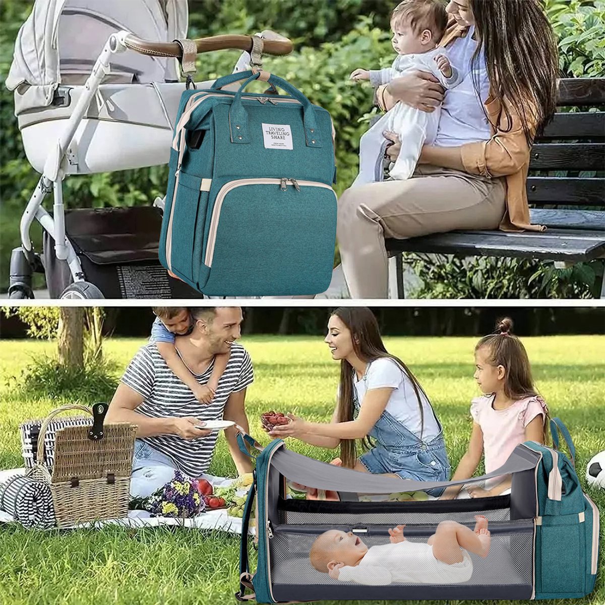 Luiertas Rugzak met Bedfunctie -Luier en Verzorgingstas- Grote Wikkeltas voor Baby’s - Multifunctionele Baby Verzorgingstas - Inclusief Verschoonmatje en Kinderwagenhaken - Waterdicht - Verschoon en Slaap Bedje- Voor Mama en Papa thumbnail 6