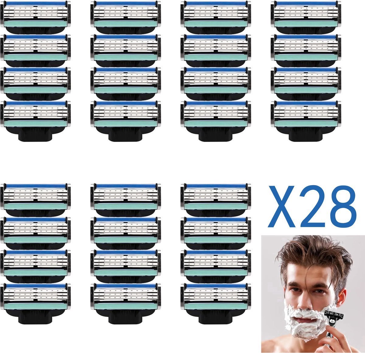 casalora® - Scheermesjes mannen - Geschikt voor Gillette Mach 3 - 28 vervangmesjes / scheermesjes navulverpakking - Razor blade - Ontwikkeld voor de gevoelige huid