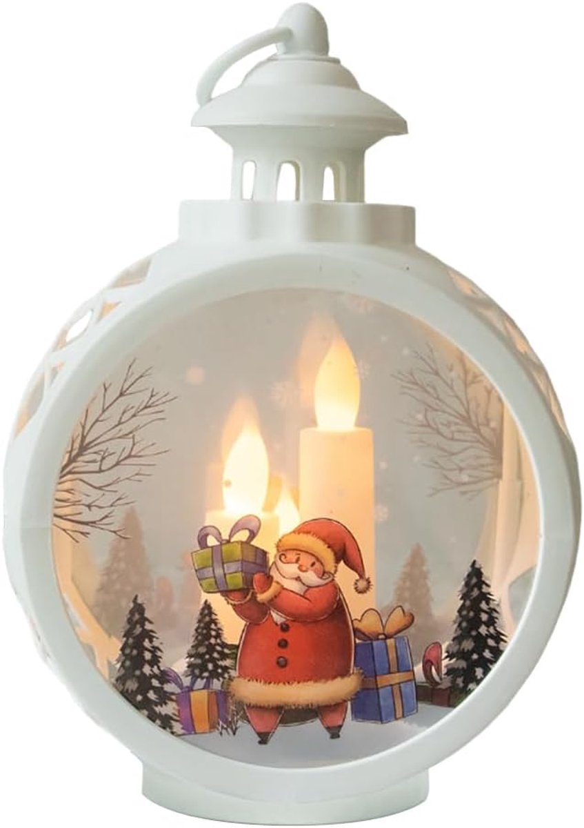 Kerstman LED Mini Kerstlantaarn Hanglamp - Kerstlantaarn Decoratie - Kerstman Sneeuwpop Vintage Kerstdecoratie - Hangende en Tafeldecoratie voor de Vakantie - Perfect voor Kindervakantiecadeaus en Woondecoratie Buiten en Binnen - Witte Kerstman