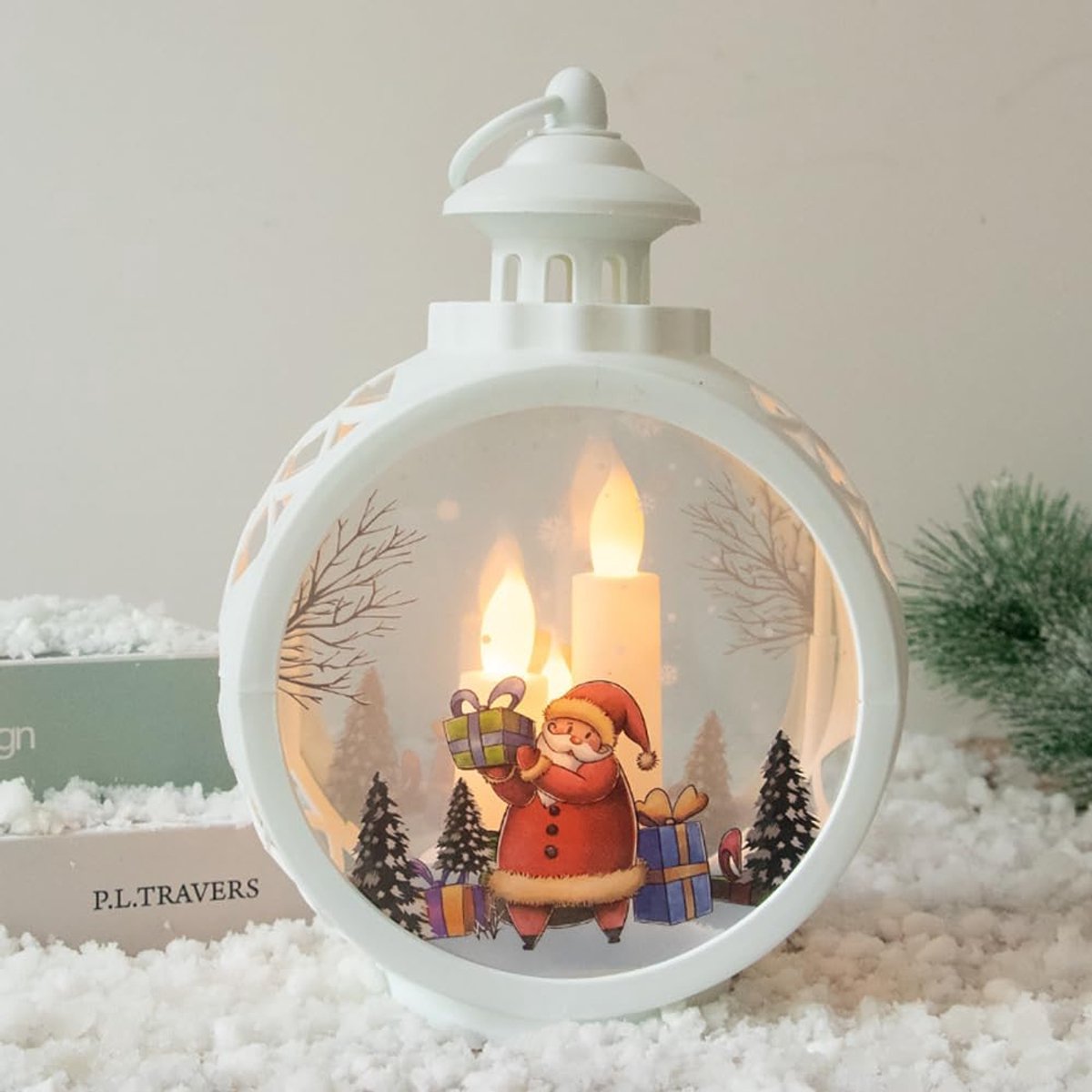Kerstman LED Mini Kerstlantaarn Hanglamp - Kerstlantaarn Decoratie - Kerstman Sneeuwpop Vintage Kerstdecoratie - Hangende en Tafeldecoratie voor de Vakantie - Perfect voor Kindervakantiecadeaus en Woondecoratie Buiten en Binnen - Witte Kerstman – foto 4