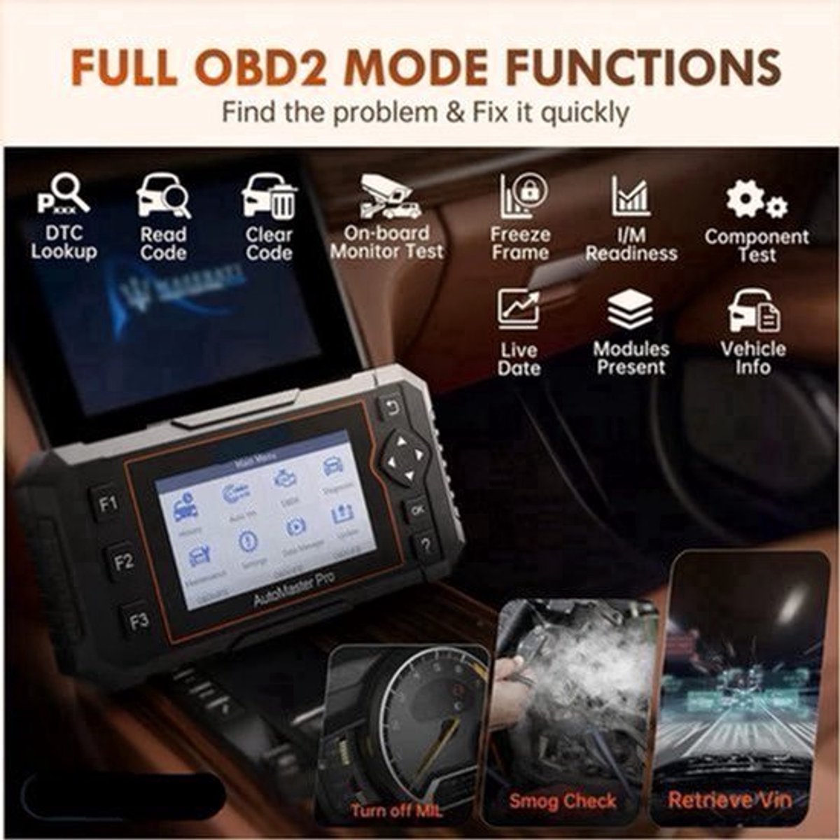 Autodiagnosetool – OBD2 Scanner – Auto Diagnoseapparaat – Foutcode Lezer – Systeemscanner – 8 Onderhoudsfuncties – Kleurenscherm