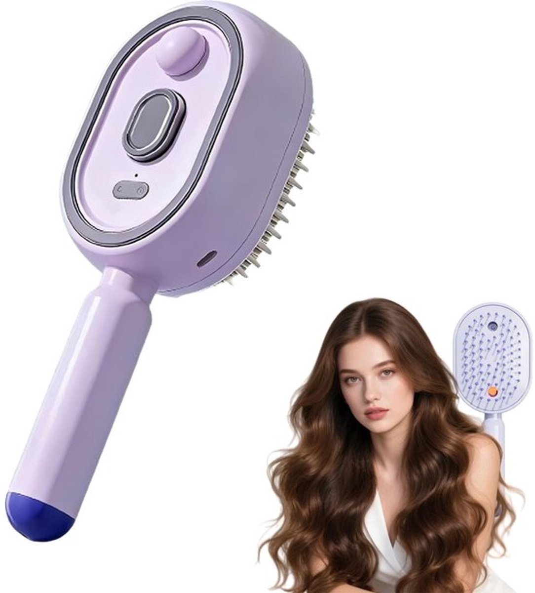 Elektrische Sprayspray Luchtkussen Borstel -Elektrische massagekam Oplaadbare Draadloze Haarborstel (Paars) Controle & Anti-Statisch - Fijne Nevel & Ontwarring - Geschikt voor Alle Haartypes (Lang, Kort, Golvend, Krullend) - USB-C