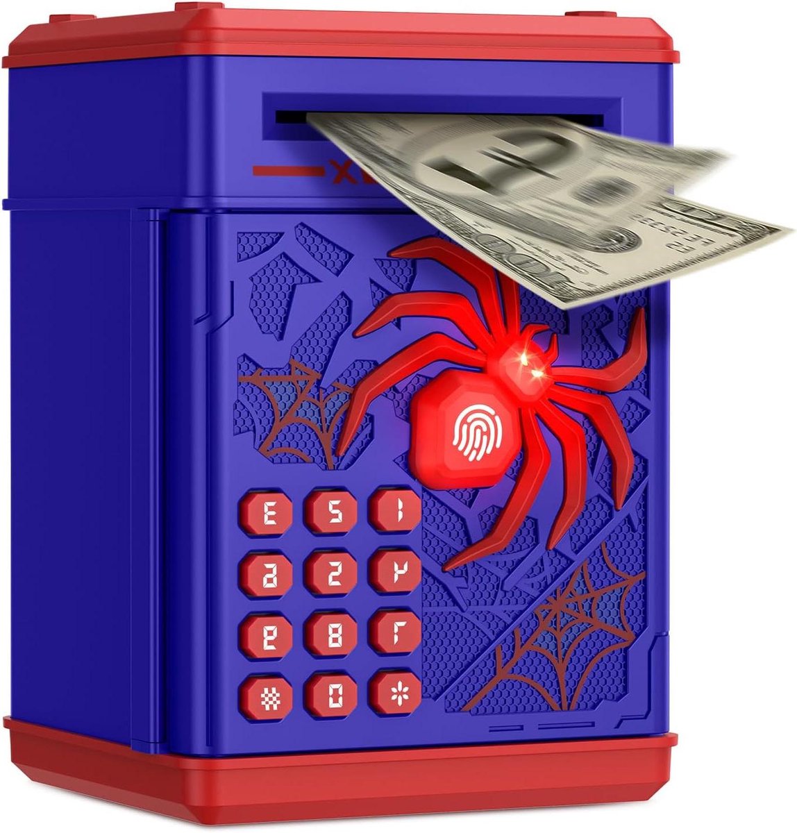 Spaarpot Kinderen - Spaarvarken Muziek - Geld Leren Sparen - Automatische Biljet Invoer - 13.5 cm x 14 cm - Blauw