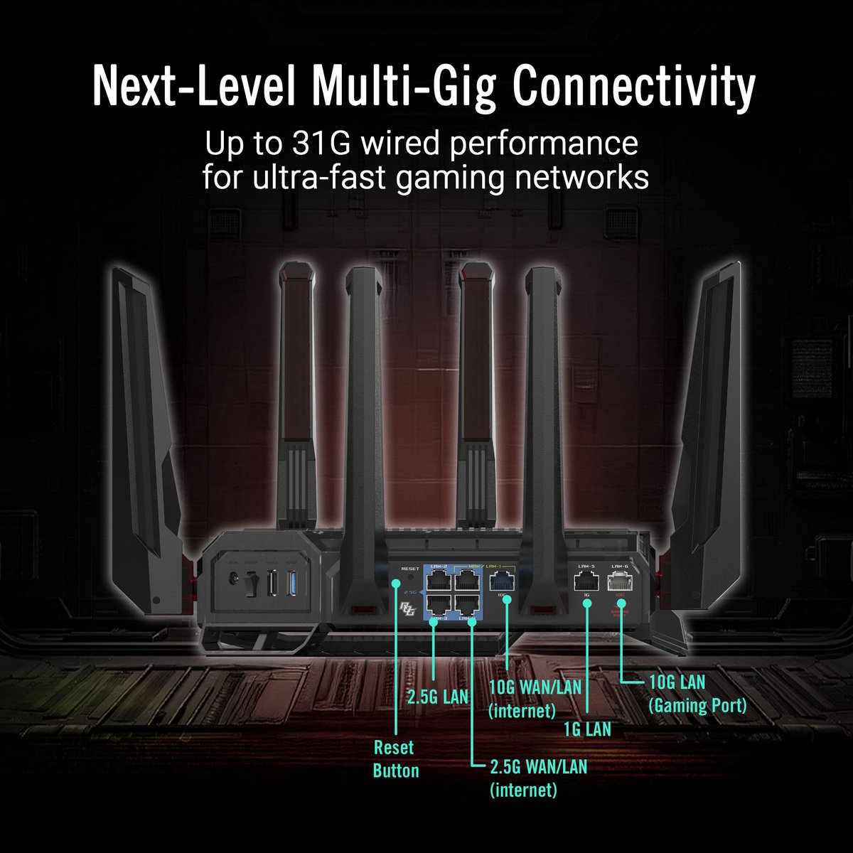 ASUS ROG Rapture GT-BN98 Gaming Router Quad-Band WiFi 8 - afbeelding 3