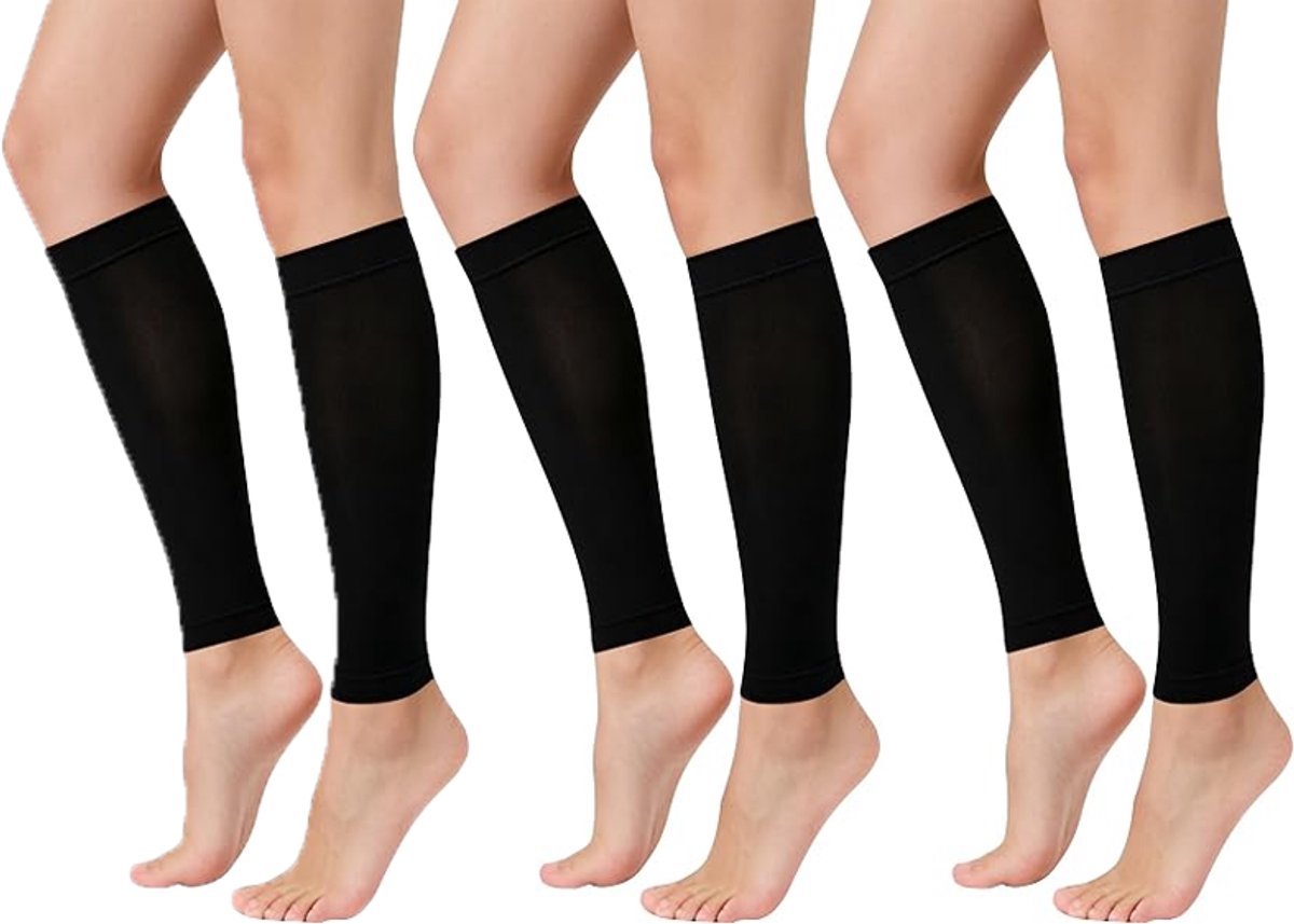 KZQ Compressiekousen Met Open Teen - Progressieve Druk - Ademend Lichtgewicht - Voor Hardlopen Reizen Wandelen - 3 Paar - Zwart
