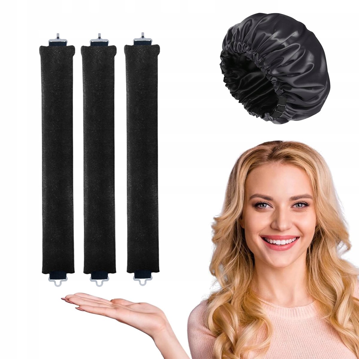 Warmteloze haarrollersset met satijnen slaapkussentjes - 3 stuks