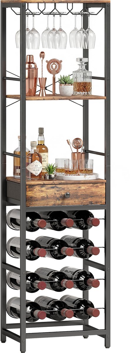 HOMCOM Wijnrek-Spaanplaat, Metaal-40L x 30B x 148H cm-Rustiek Bruin