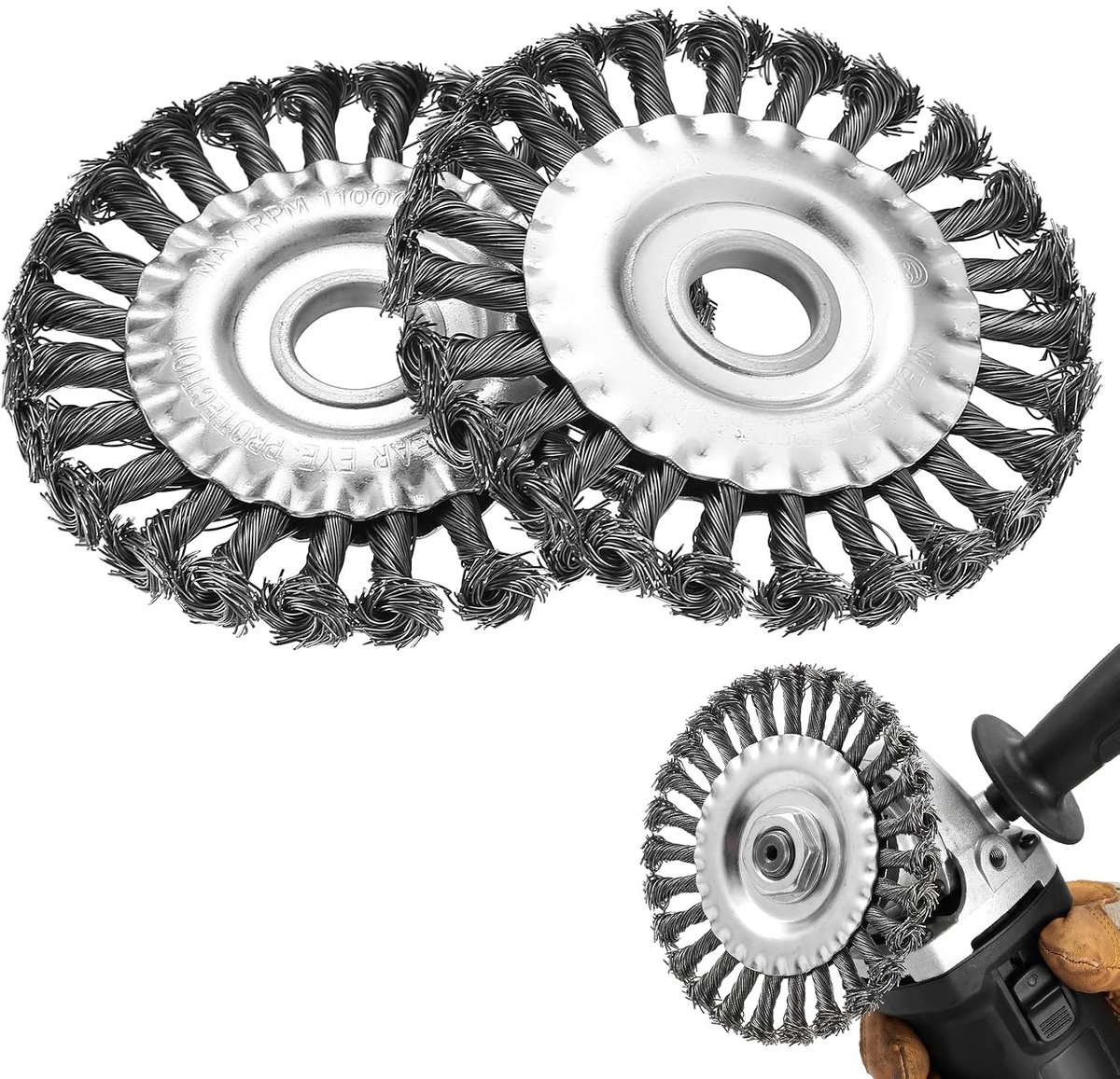 Set van 2 metalen borstels voor haakse slijpers en handschuurmachines, ronde borstels voor boren, 125 mm x 22 mm - ShopVlot