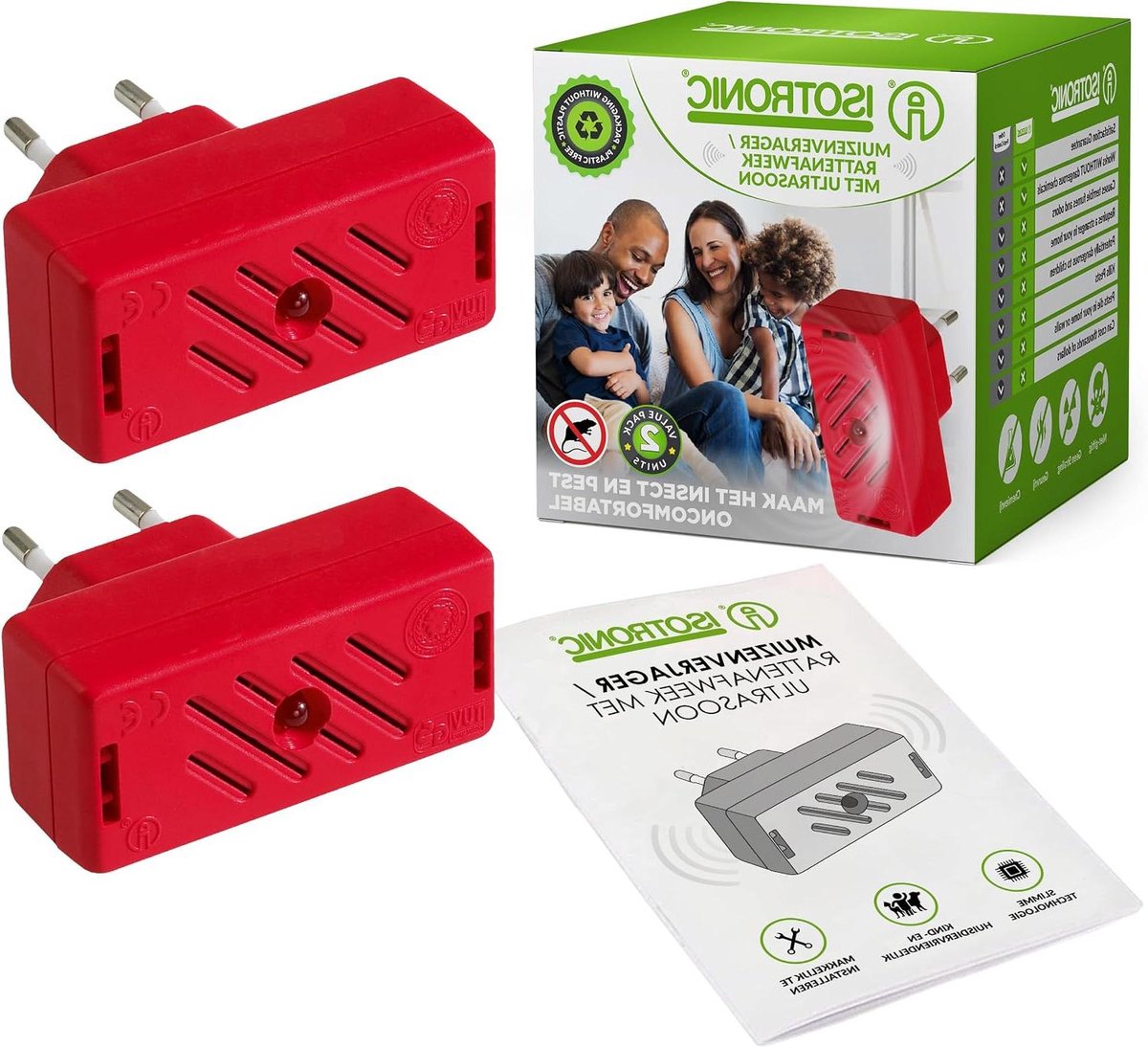 Muizenafweer sets - Knaagdierverjager - Ongedierte bestrijden - Ultrasoon geluid - 2 sets - Wit