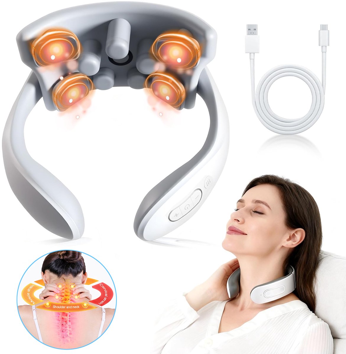 Nekmassageapparaat - Elektrisch Verwarmde Nekwervelmassager - Nekmassager - Met Verwarmingsfunctie En Trilstand