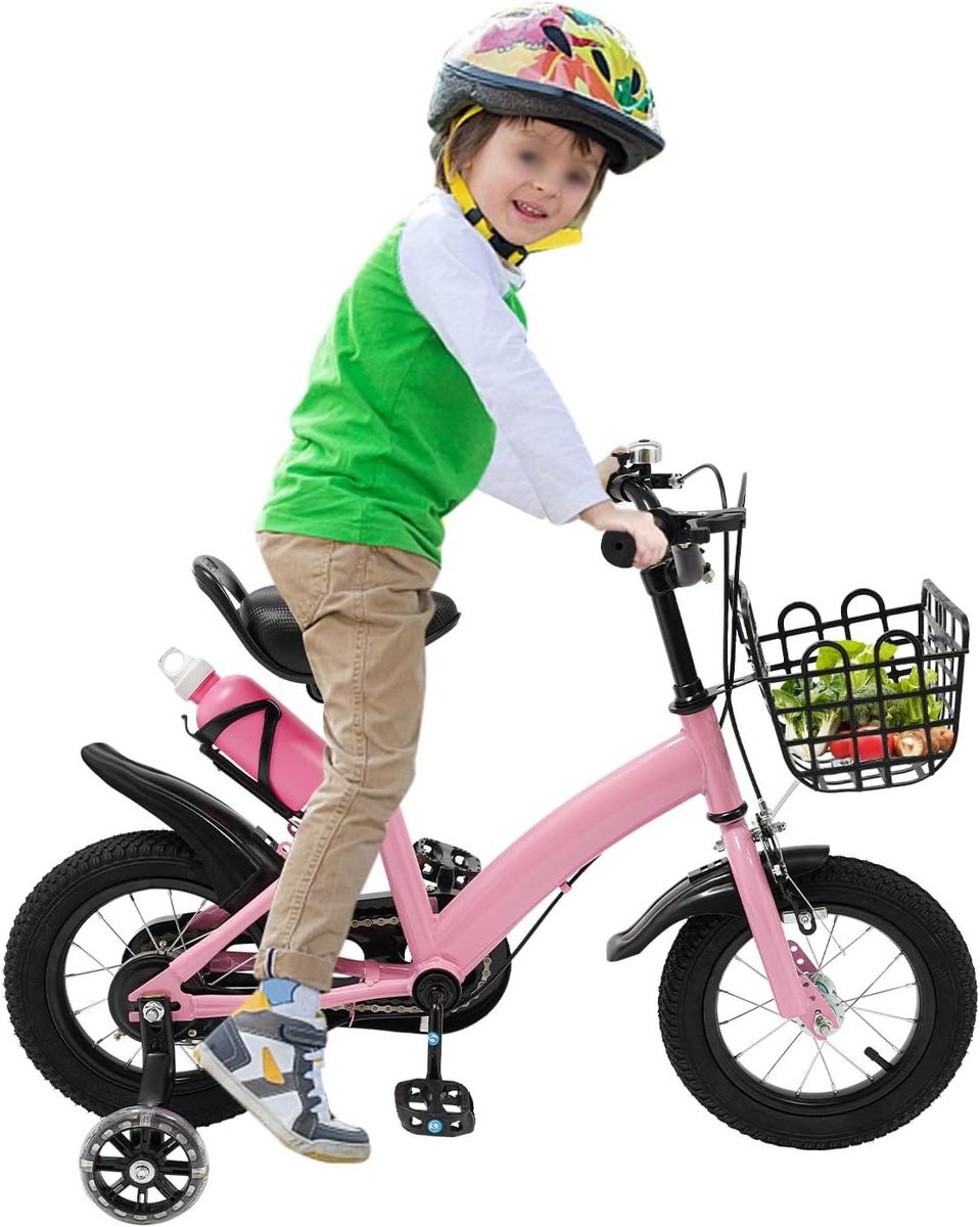 Kinderfiets - Loopfiets - Leren fietsen - Met afneembare steunwielen - 12 inch - Roze