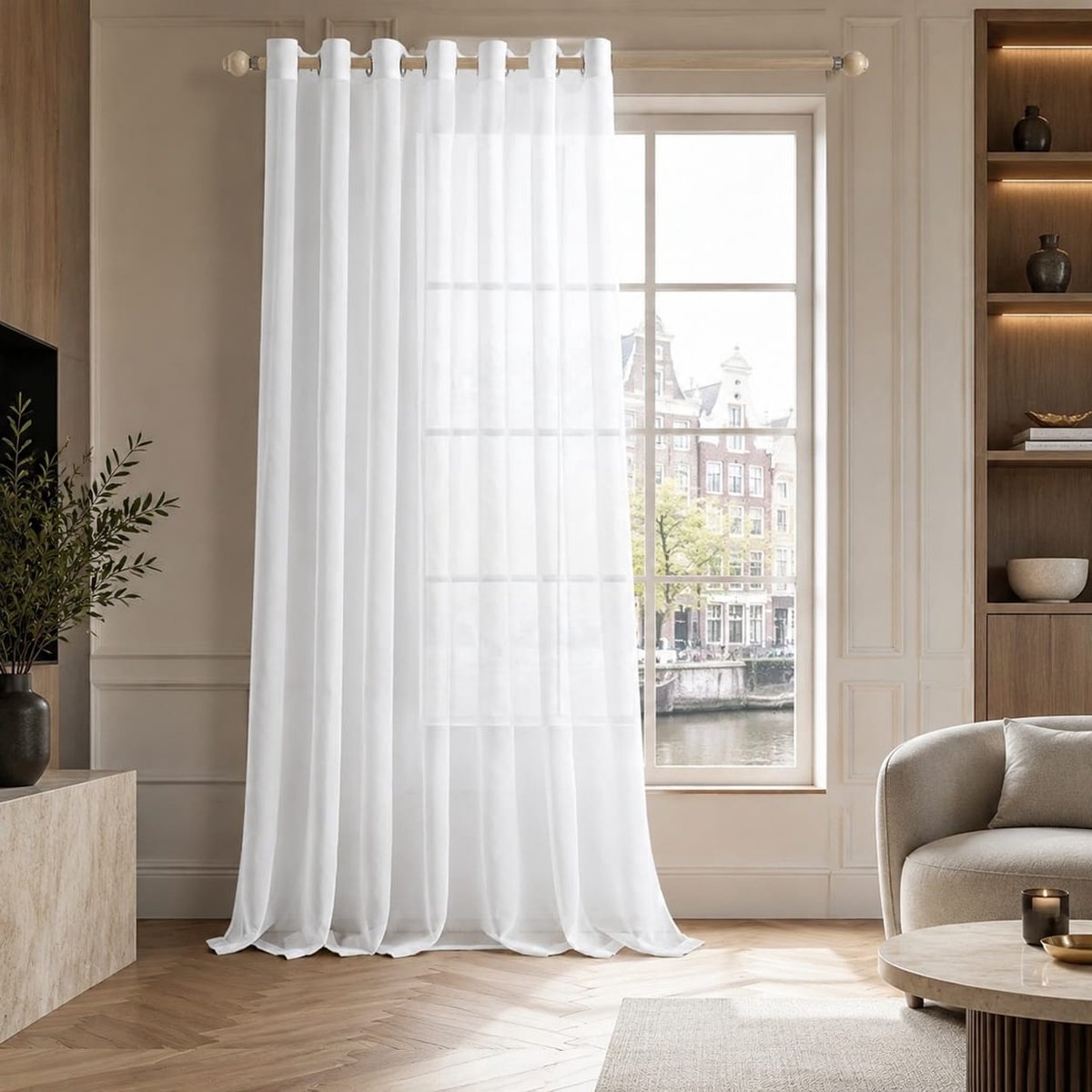 Lano&Go Gordijn met oogjes, transparant, wit, 228 x 228 cm