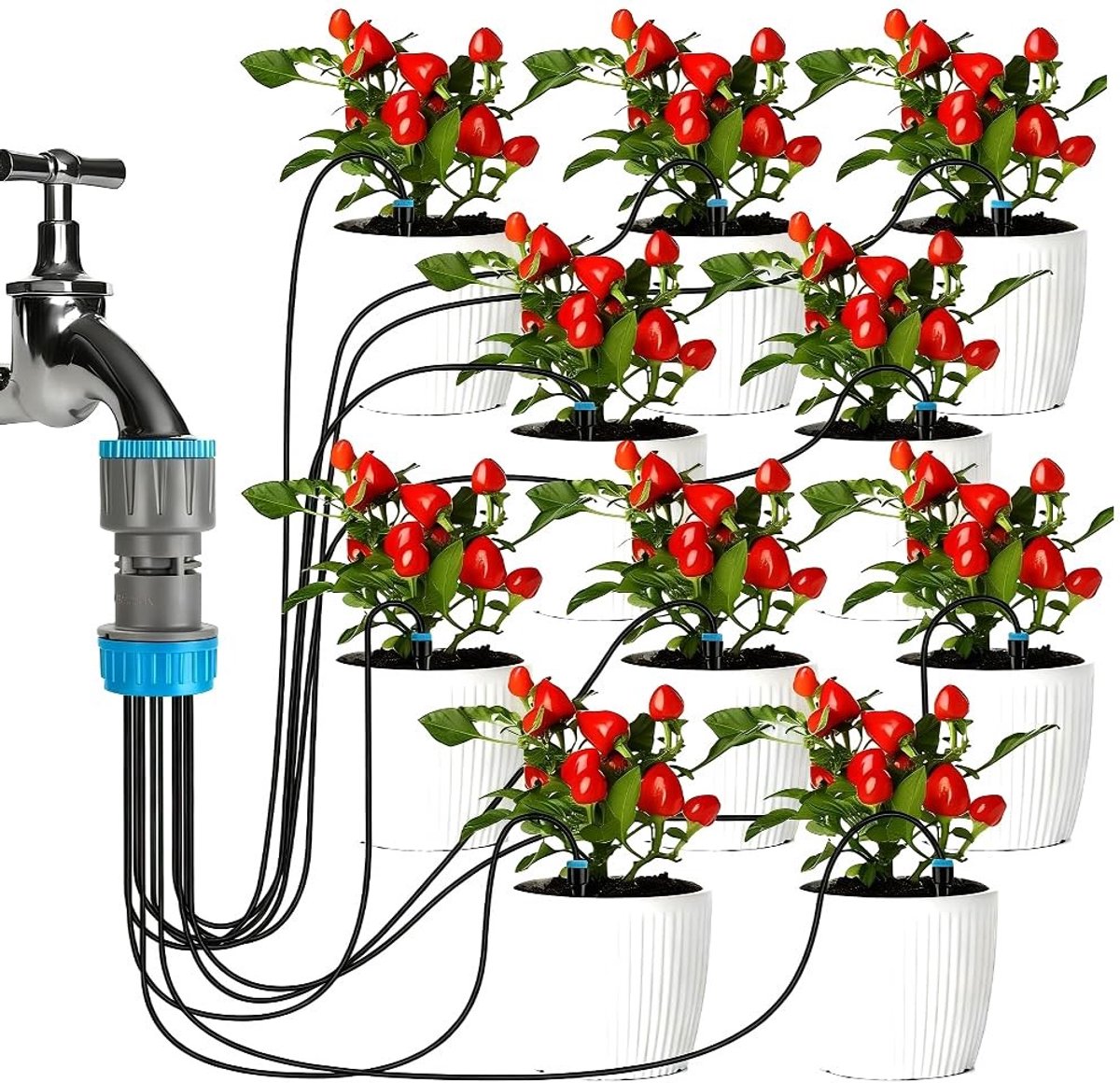Irrigatiesysteem op zonne-energie - Zwart - 160 cm - ABS Druppelslangset met 10 Druppelaars - Voor Tuin en Potplanten
