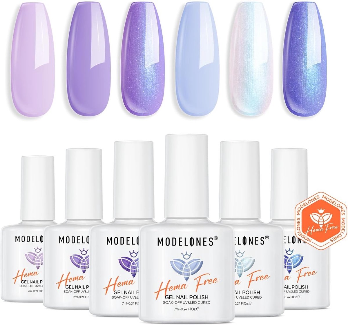 Gel nagels starterspakket - Paars, Babyblauw, Parelwit, Glitter - 6 x 7 ml - Hema-vrije UV gel nagellakset - Voor nagelstyling en French manicure