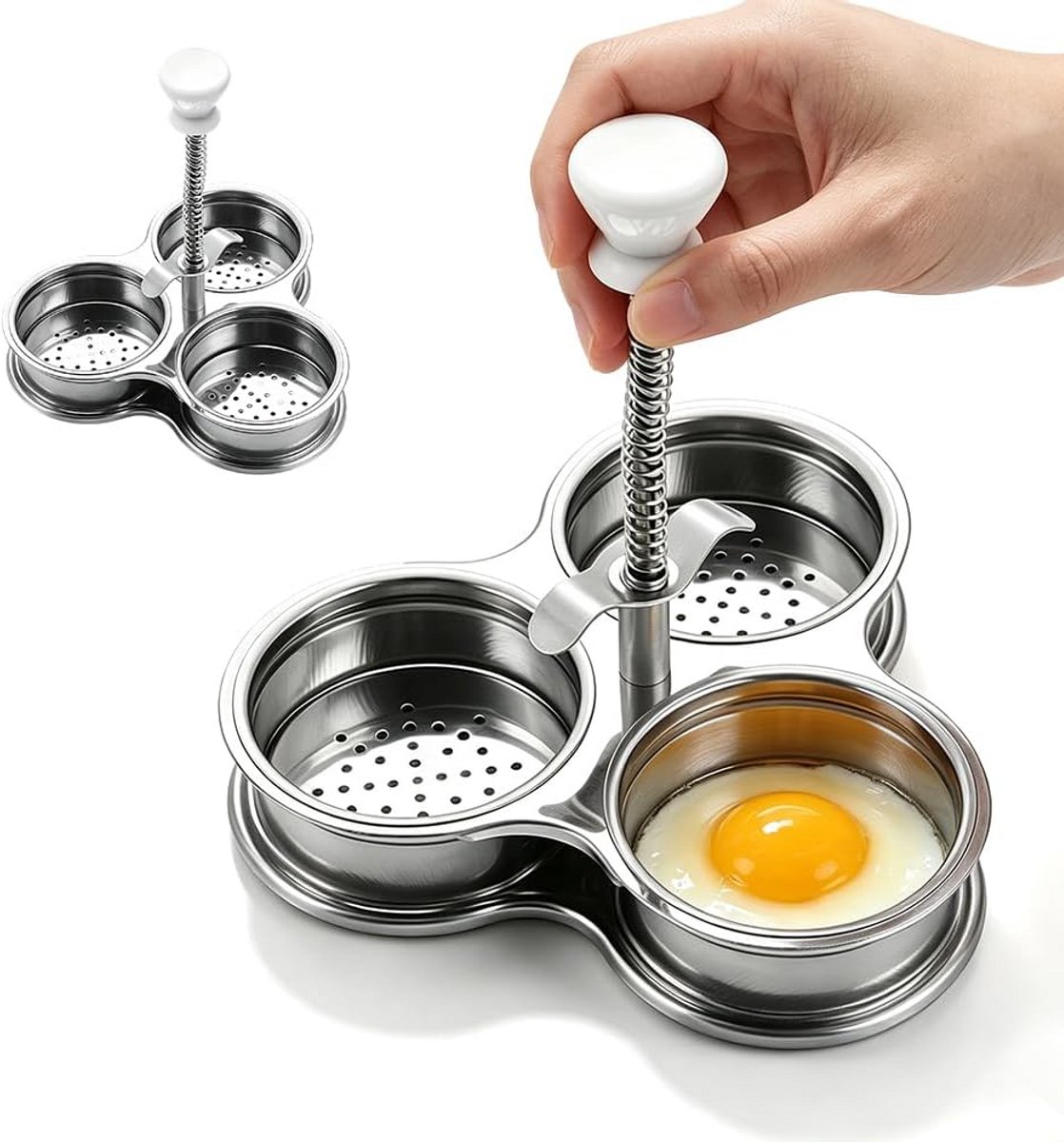 Eierketel Stroper Roestvrij Staal - 3 Kopjes - Egg poacher - Gepocheerd Ei - Keuken Gadget voor Brunch Ontbijt - Keuken Gadget voor Brunch Ontbijt - 1 stuk