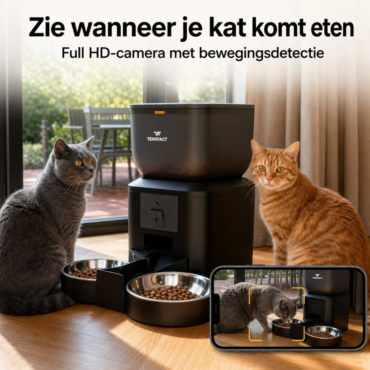 Tensfact Automatische Voerbak Kat met Full HD Camera Zwart - afbeelding 2