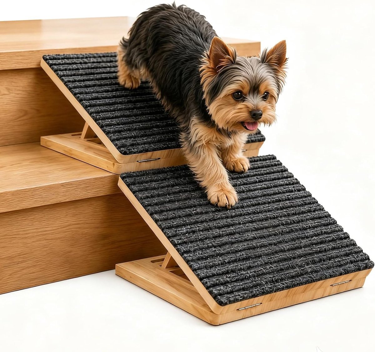 Hondentrap - Hout - 38,1 x 63,5 x 89 cm - Antislip Vilt - Voor Kleine en Oude Honden