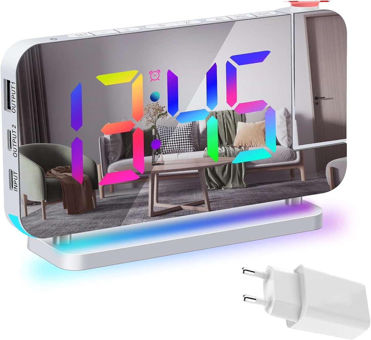 Digitale Projectieklok met RGB LED Display, Elektronische Alarmklok en Sfeerverlichting voor Thuisdecoratie, Inclusief Stekker