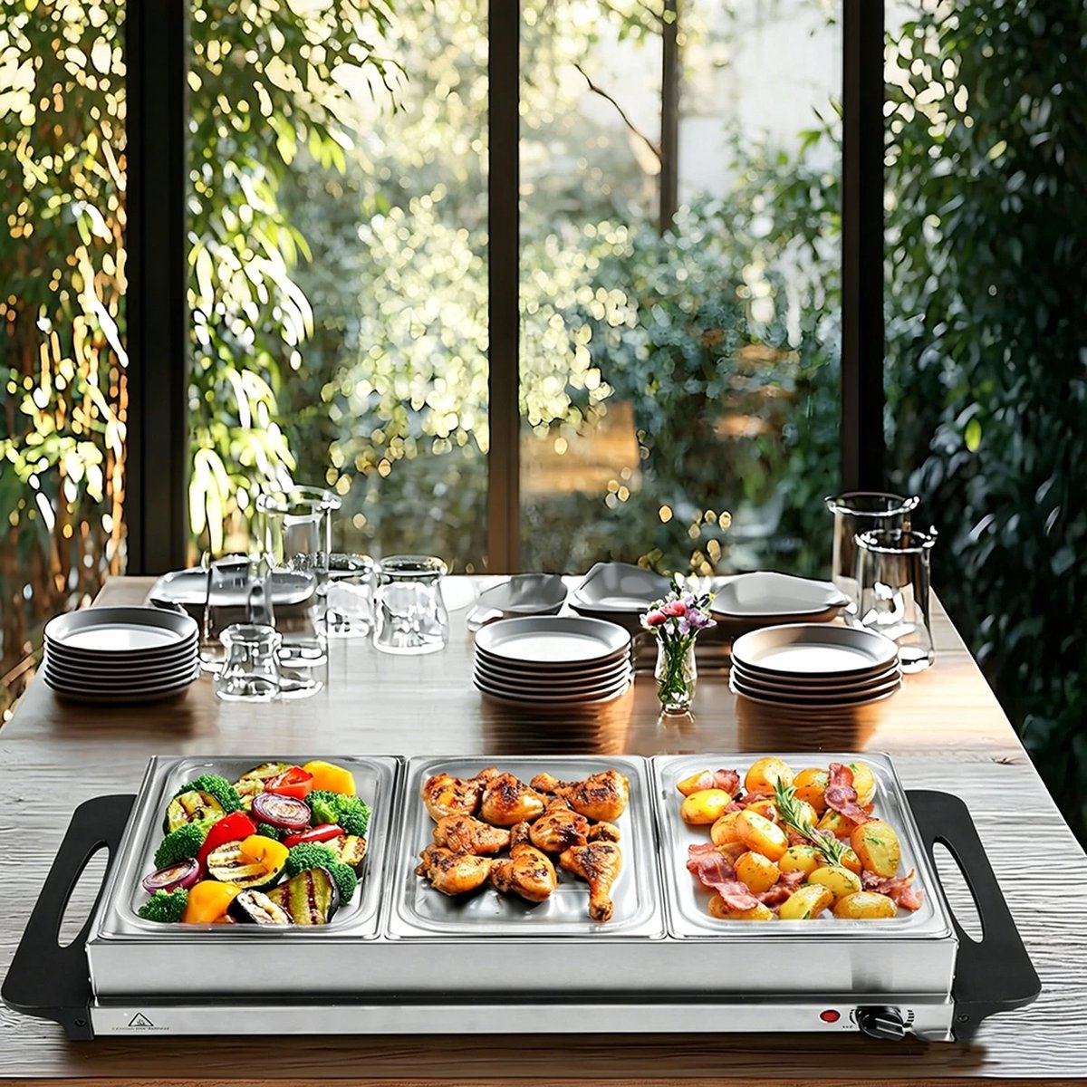 Warmhoudplaat Buffet – RVS – Elektrische Chafing Dish – Meerdere Warmhoudbakken – Voor Buffet en Catering