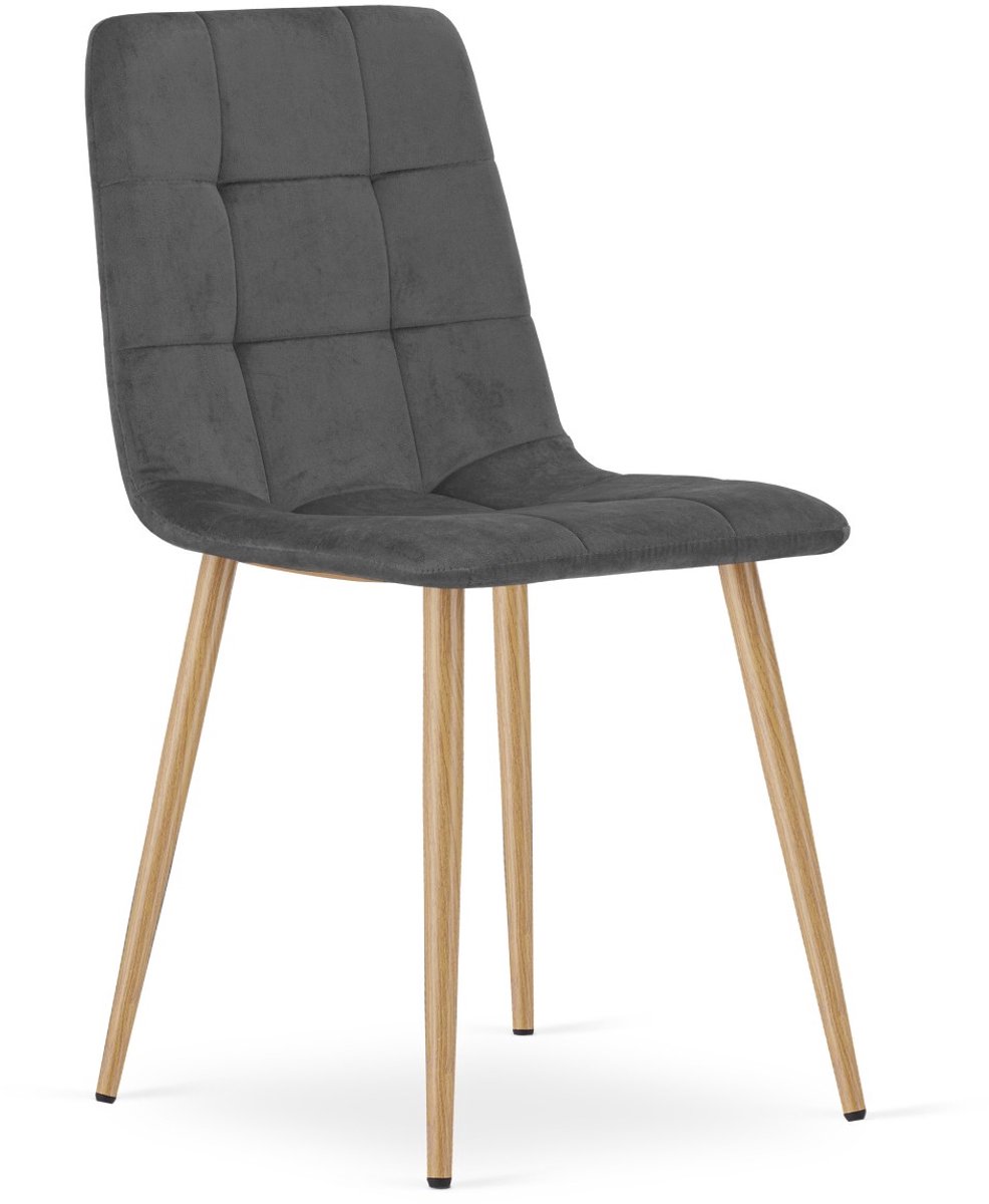 Eetkamerstoel KARA - Donkergrijs fluweel - Houtlook metalen poten - Modern design