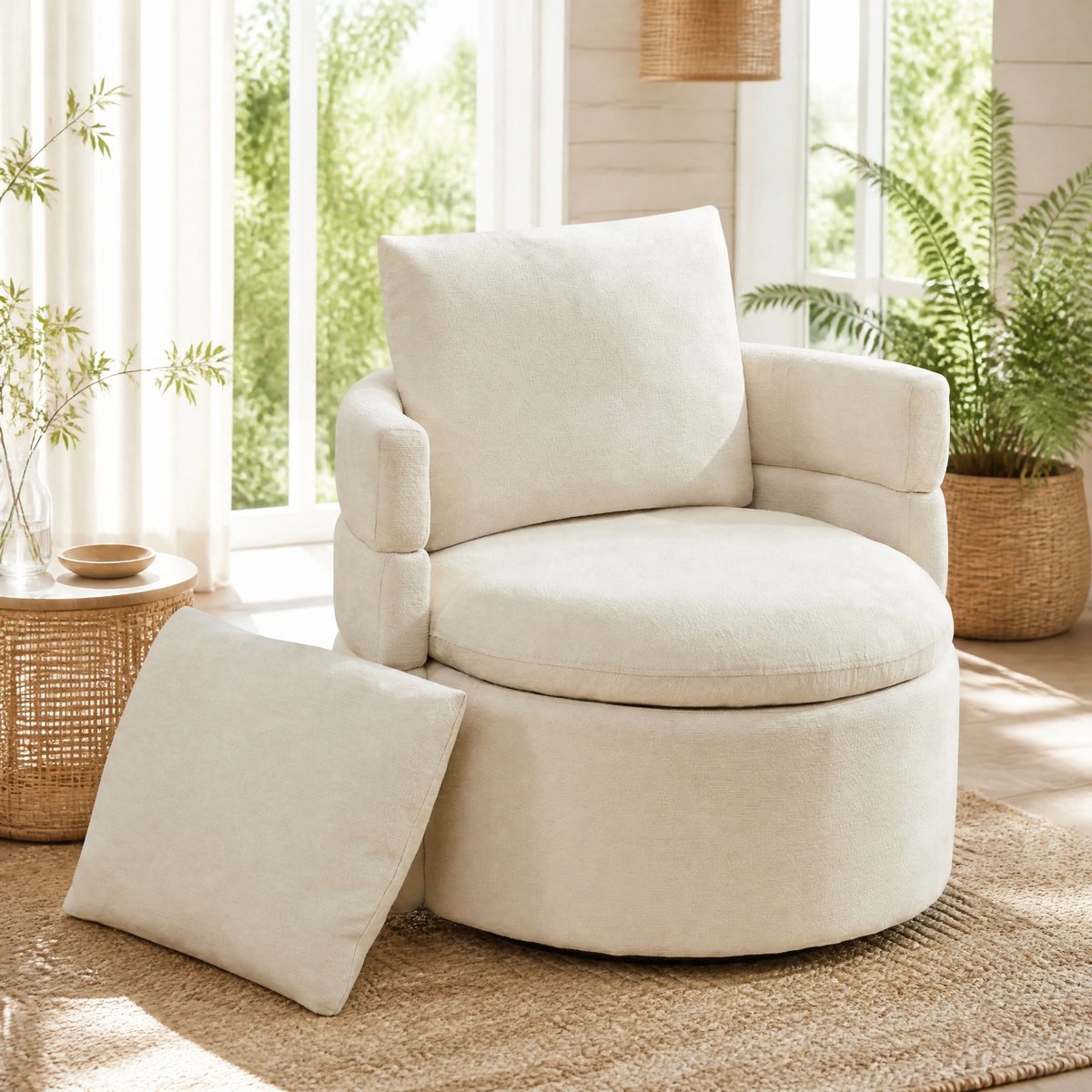MODFU - Draaifauteuil - 360 Graden Draaibaar - Met Opbergruimte - Ivory