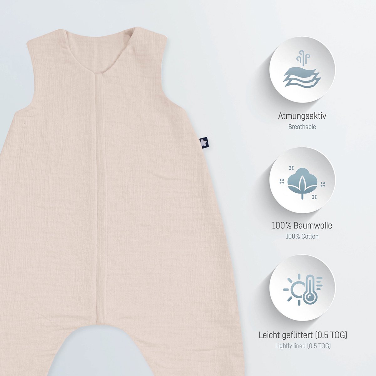 Julius Zöllner Muslin Jumper Slaapoverall - Sand - Maat 80