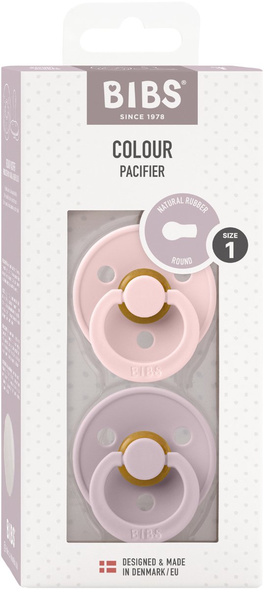 BiBS - Colour Pacifier - Stage 1 Fopspeen - 0+ maanden - 2 stuks - Dusky Lilac / Blossom van BIBS — afbeelding 3