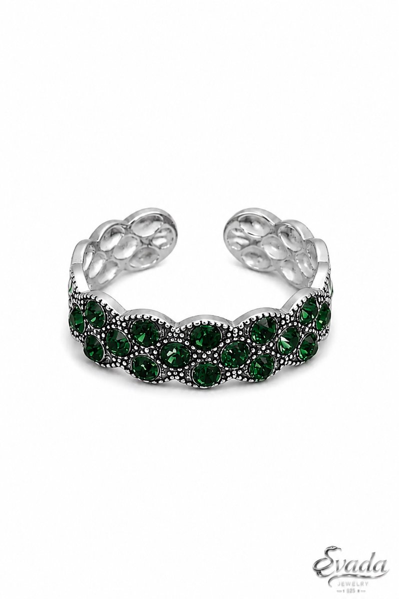 925 Sterling Zilver Ring met Groene Stenen – Verstelbare Statement Ring – Green Stone Silver Ring – Bague Pierres Vertes – Eavada Jewelry