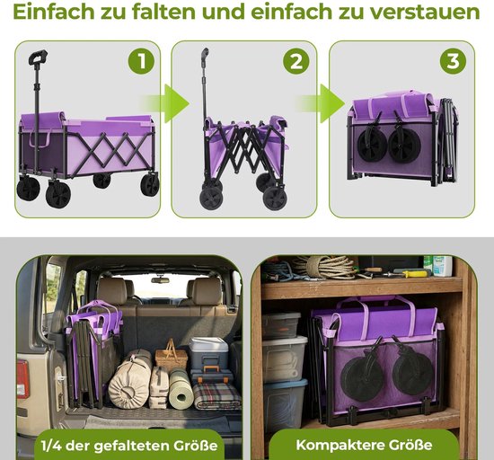 Emvae Bolderkar - Opvouwbare Bolderkar - Bolderwagen - Telescopisch Handvat - 100 kg Draagvermogen - 100 Liter - 74 x 46 x 96,5 cm - Violet — afbeelding 5