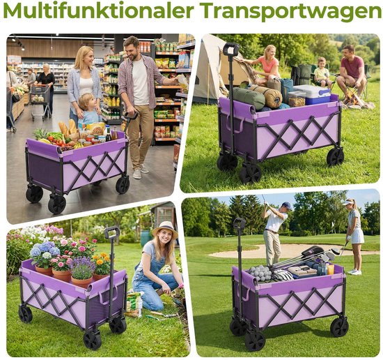 Emvae Bolderkar - Opvouwbare Bolderkar - Bolderwagen - Telescopisch Handvat - 100 kg Draagvermogen - 100 Liter - 74 x 46 x 96,5 cm - Violet — afbeelding 2