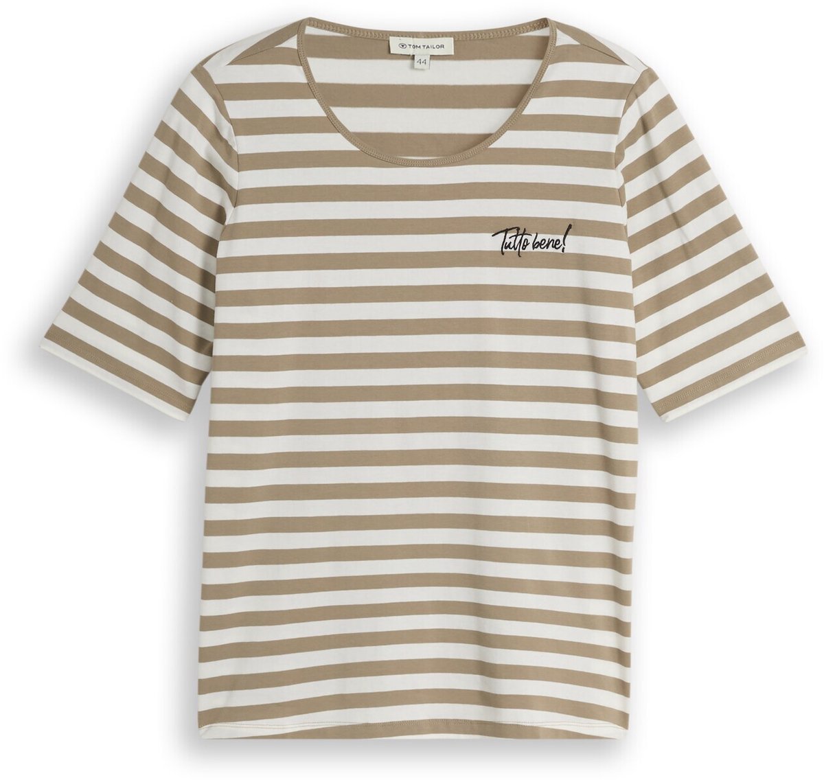 Tom Tailor - Plus Size - T-shirt met borduursel - Maat 54 - olive white stripe