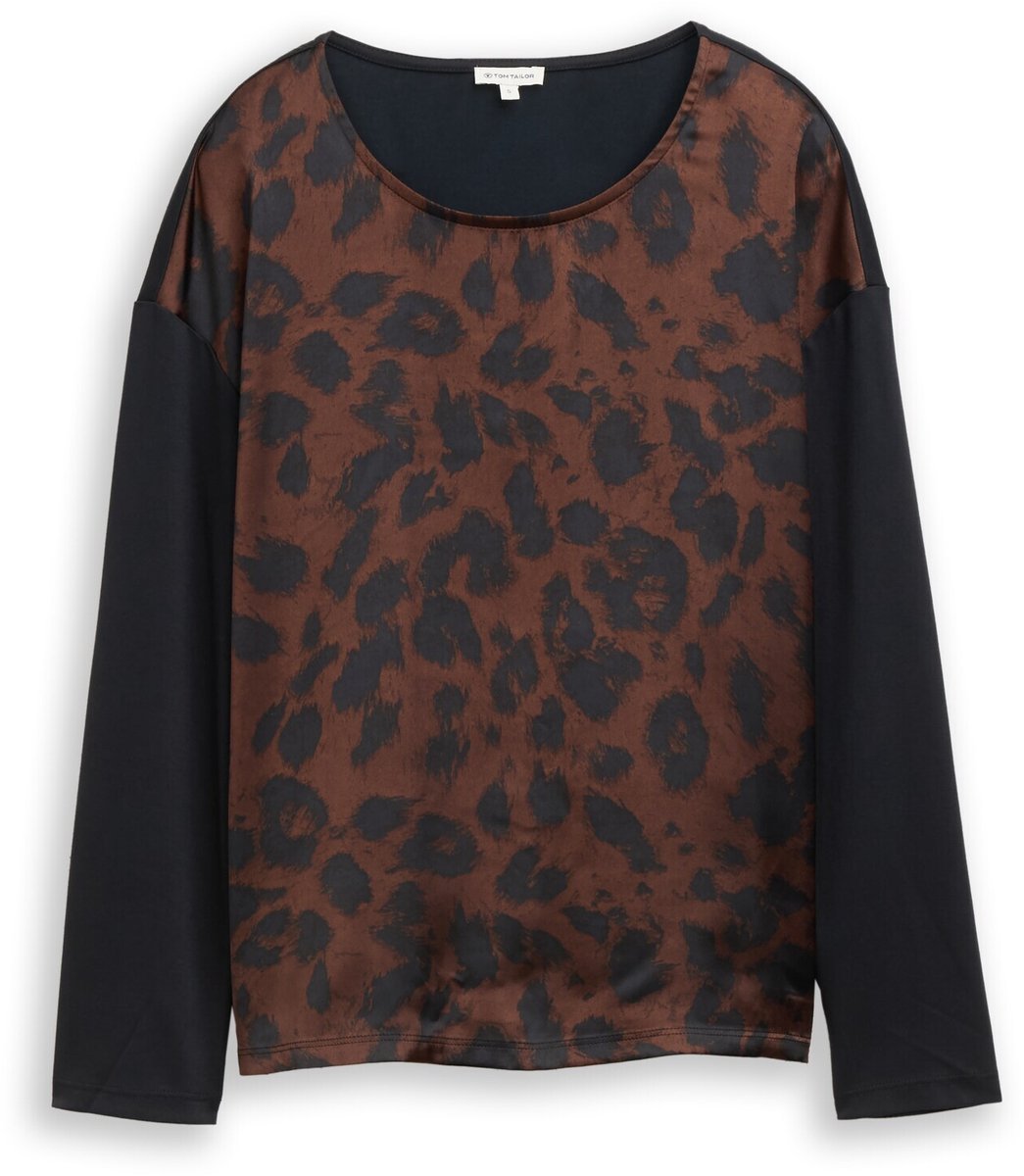 Tom Tailor - Losvallend shirt met lange mouwen en luipaardprint - Maat L - brown black big leo print