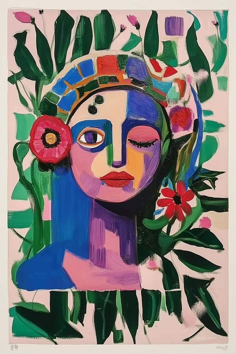 Abstract Portret Poster - Aquarel Posters - Kunst - Wanddecoratie Woonkamer - 180 gram papier - L6006YR - Formaat 70 x 100cm