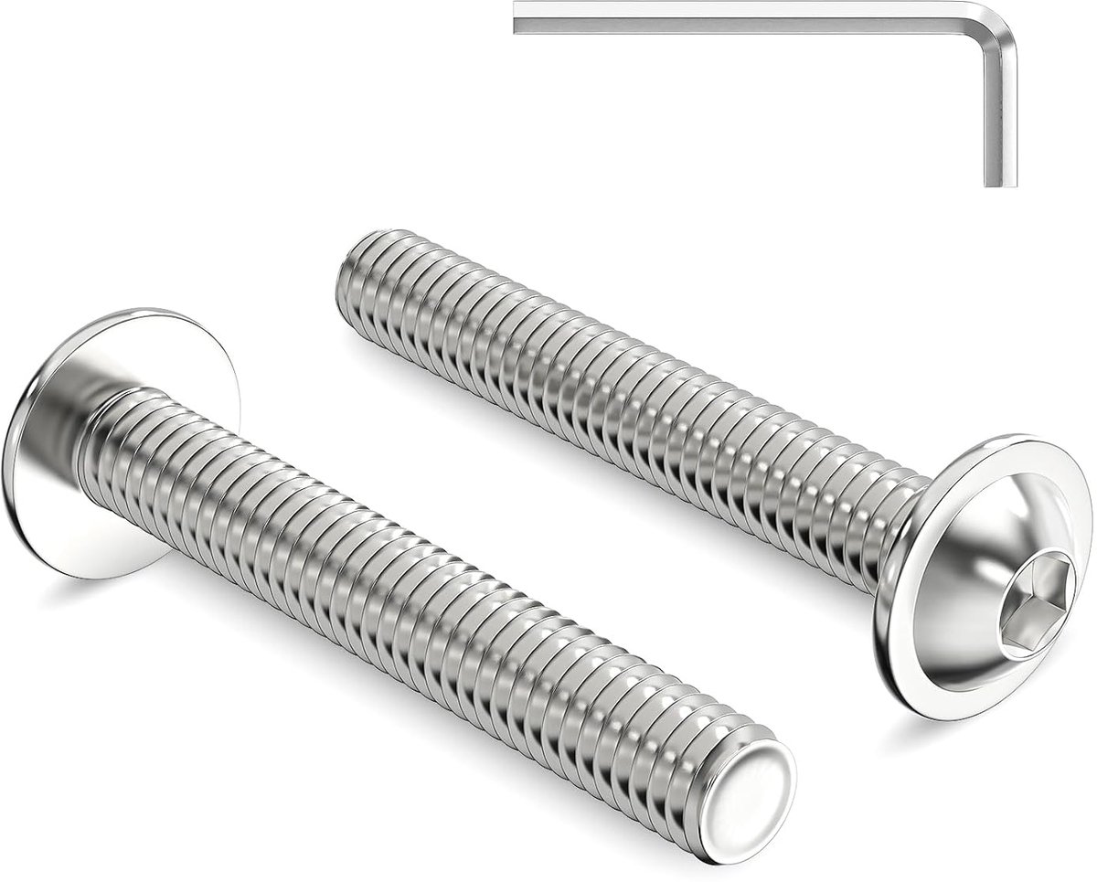 Linsenkopschroeven met flens M6 x 40 mm, binnenzeskantaandrijving, roestvrij staal A2 V2A schroeven, volledige schroefdraad met binnenzeskantsluiting, 20 stuks