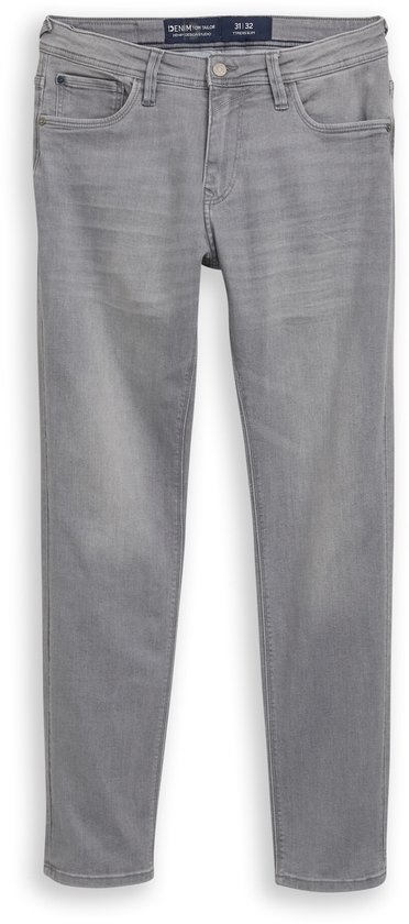 Grijze slim fit jeans met vijf zakken. De jeans heeft een knoop- en ritssluiting.