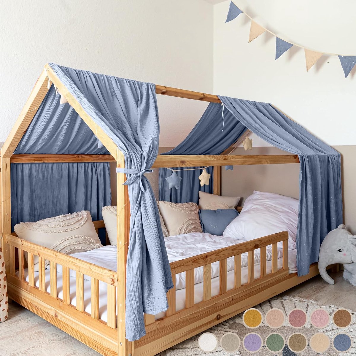 Huisbed hemel [in 12 kleuren] bedhemel van 100% katoen mousseline - stoffen hemel voor kinderbed decoratie - bedgordijn voor meisjes en jongens